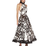 Greta Bouquet Black and White Midi Dress