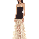 Harper Strapless Black and Beige Gown