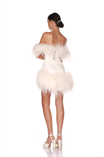 Lola Blanc Strapless Feather Mini Dress