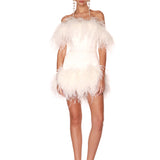 Lola Blanc Strapless Feather Mini Dress