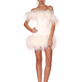 Lola Blanc Strapless Feather Mini Dress