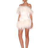 Lola Blanc Strapless Feather Mini Dress