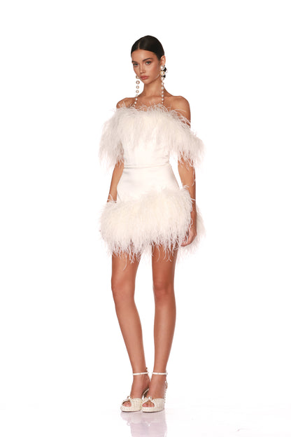 Lola Blanc Strapless Feather Mini Dress