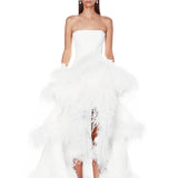 Louisa Blanc Strapless Feather Gown