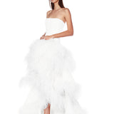 Louisa Blanc Strapless Feather Gown