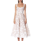 Mademoiselle Embroidered White Floral Midi Dress