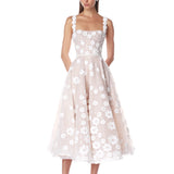 Mademoiselle Embroidered White Floral Midi Dress