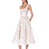 Mademoiselle Embroidered White Floral Midi Dress