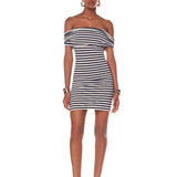 Malory Striped off the Shoulder Mini Dress