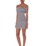 Malory Striped off the Shoulder Mini Dress