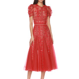 Megan Shortsleeve Red Midi Dress