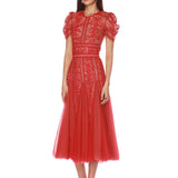 Megan Shortsleeve Red Midi Dress