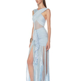 Valeria Powder Blue Fringe Maxi Dress