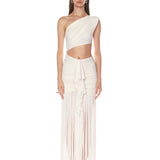 Valeria White One Shoulder Fringe Maxi Dress - SAMPLE