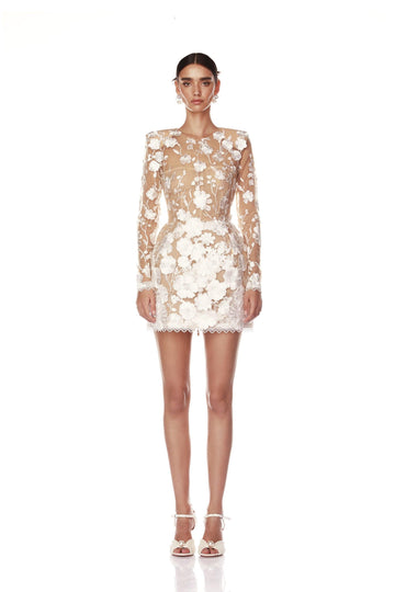 Bouquet Maraya Blanc Floral Long Sleeve Mini Dress - Pre Order - BRONX AND BANCO