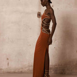 Coralie One Shoulder Cutout Snake Dress