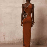 Coralie One Shoulder Cutout Snake Dress