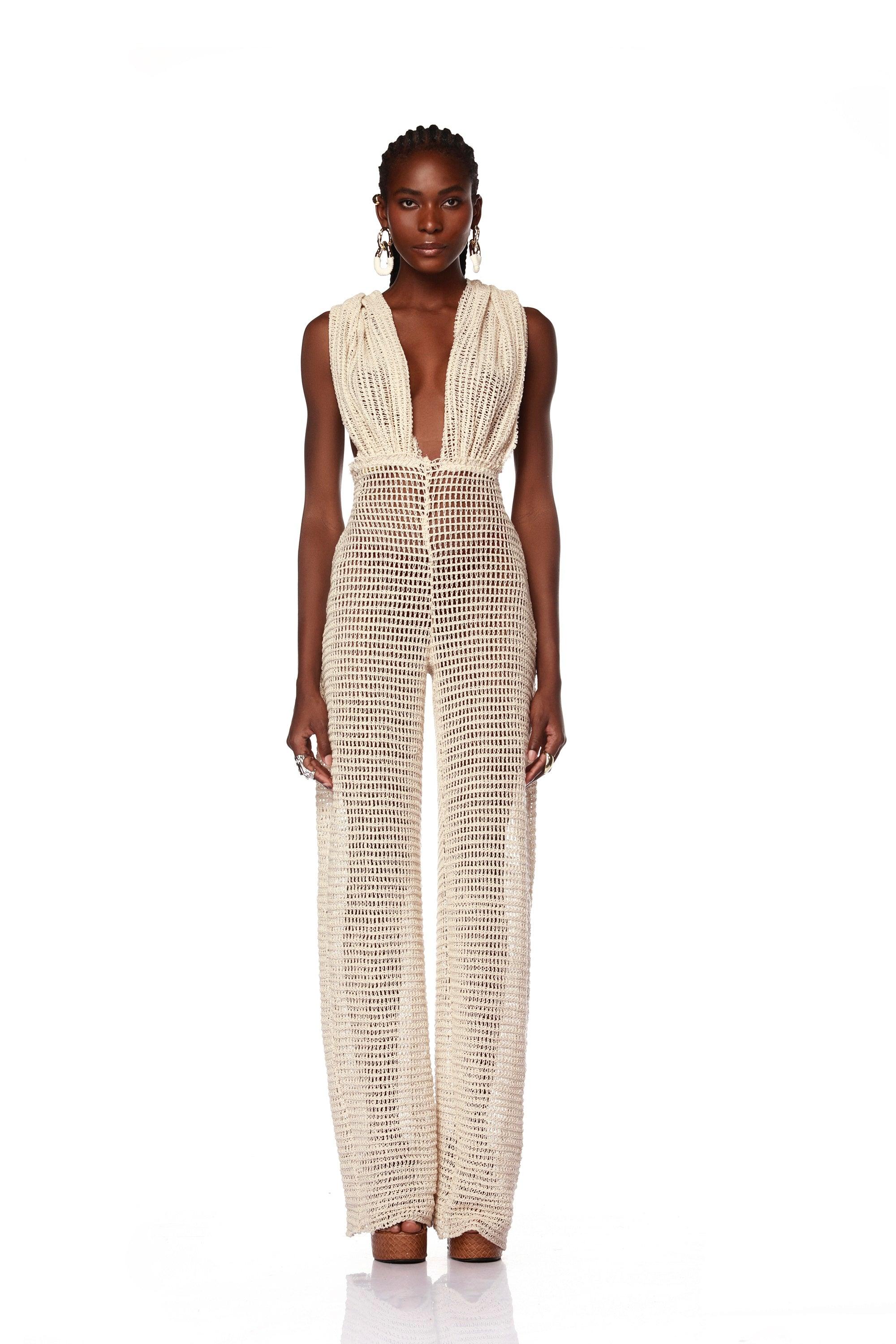 White cheap crochet jumpsuit