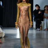 Elephant Long Sleeve Sheer Mesh Maxi Dress