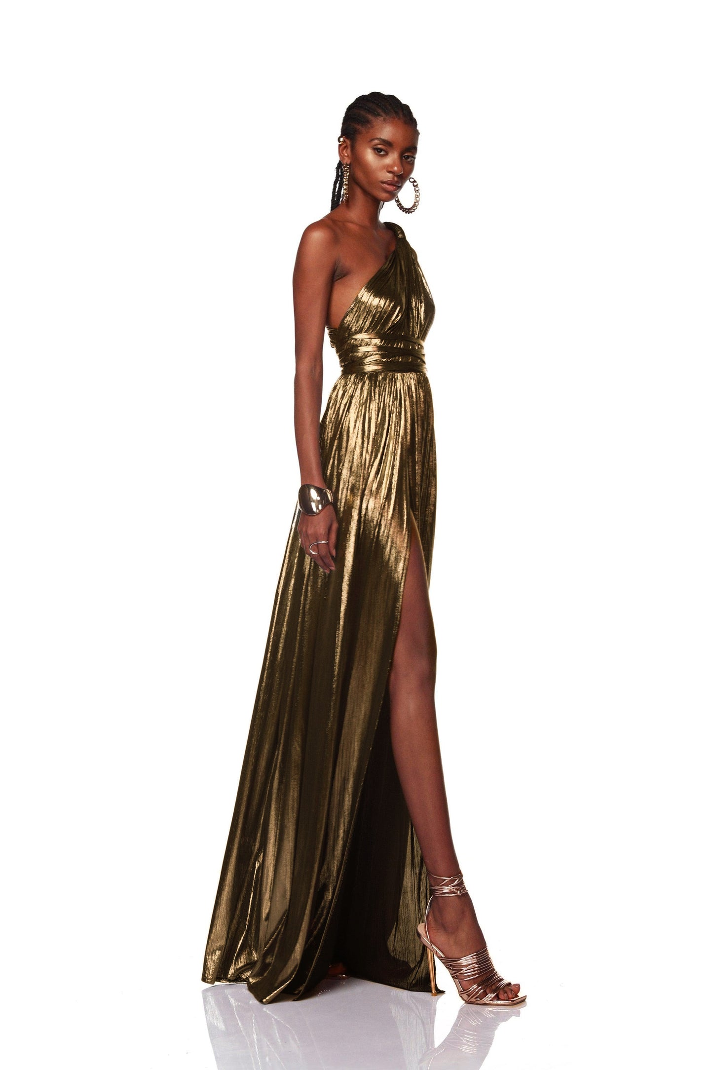 Goddess One Shoulder Gold Gown