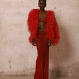Hollis Top & Maxi Skirt Set + Marlowe Feather Bomber Jacket