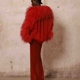 Hollis Top & Maxi Skirt Set + Marlowe Feather Bomber Jacket