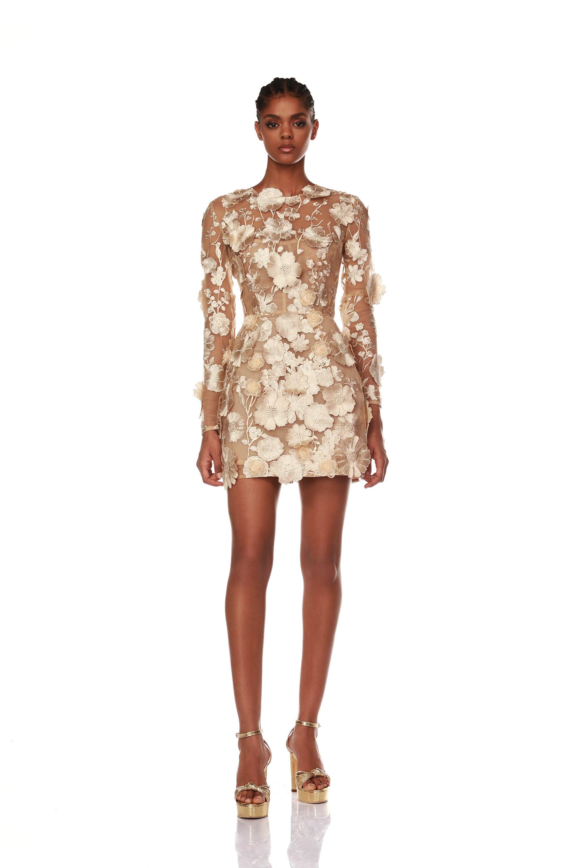 Bouquet Maraya Gold Long Sleeve Dress - Pre Order - BRONX AND BANCO