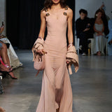 Kaya Sheer Ellusion Metal Gown - Blush