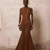 Kaya Sheer Illusion One Shoulder Metal Gown
