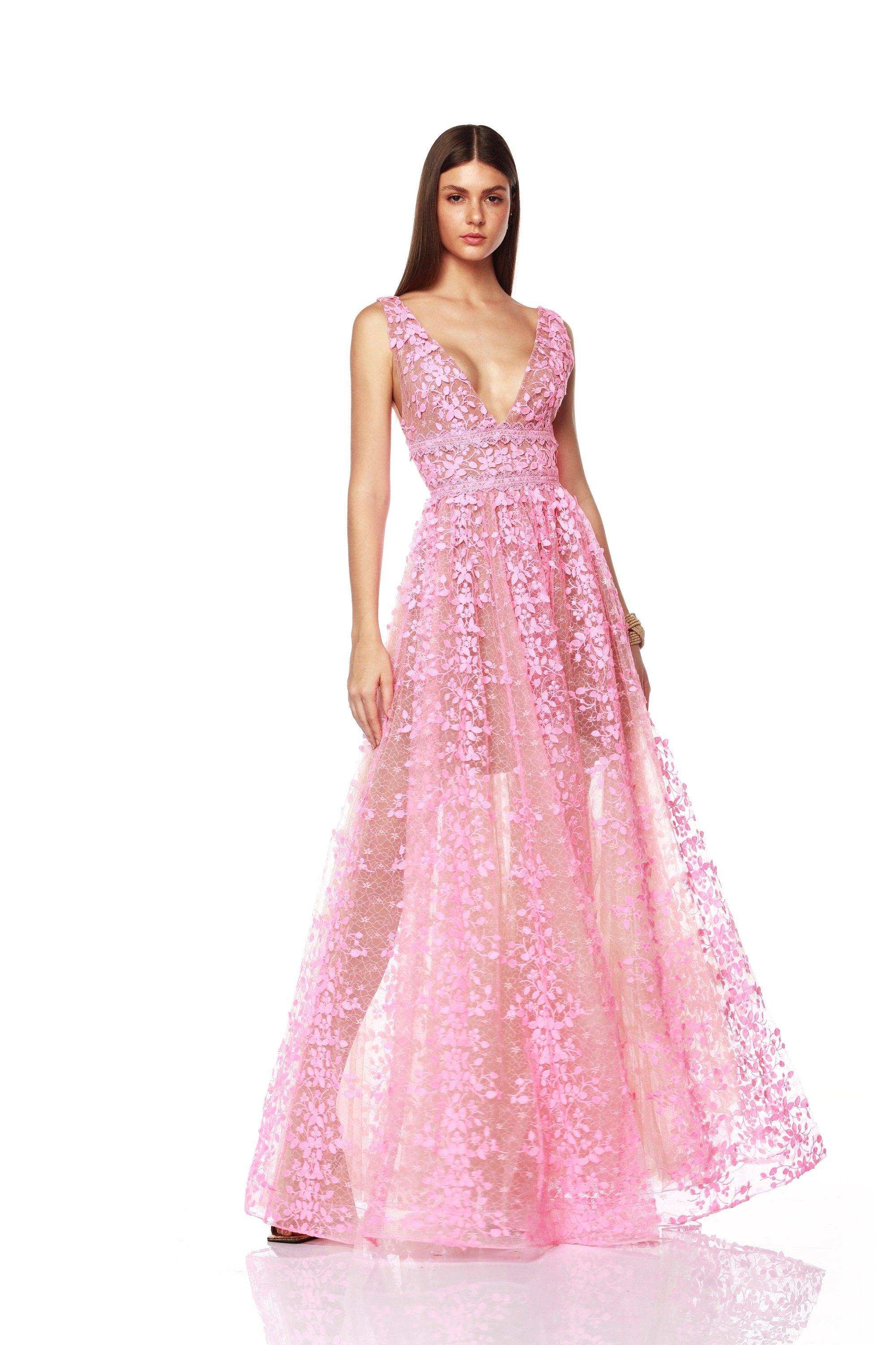 Pink Tulle Lace Long Ball Gown Dress Formal Dress | Ball gowns, Ball gown  dresses, Gowns
