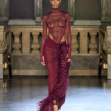 Gaia Mesh Burgundy Long Sleeve Bodysuit