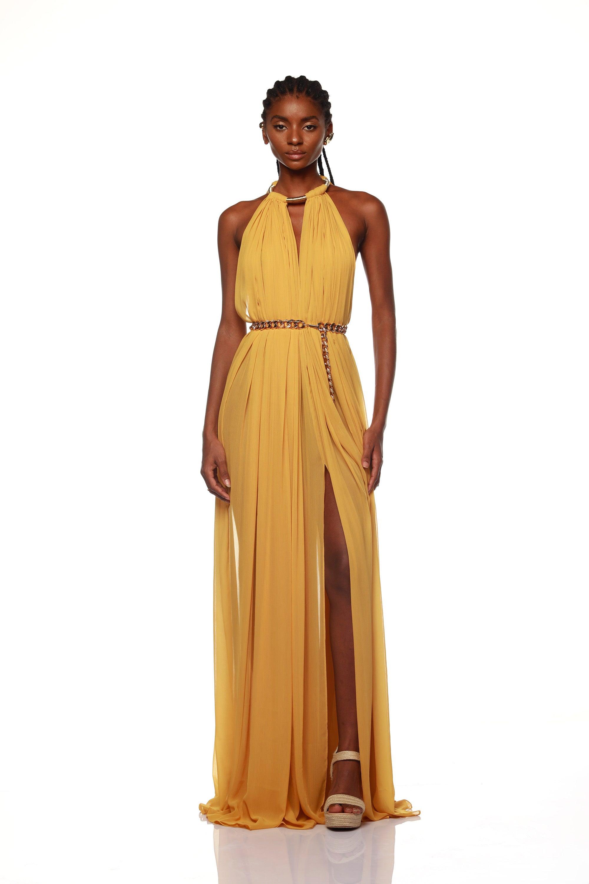 Mustard evening gown sale