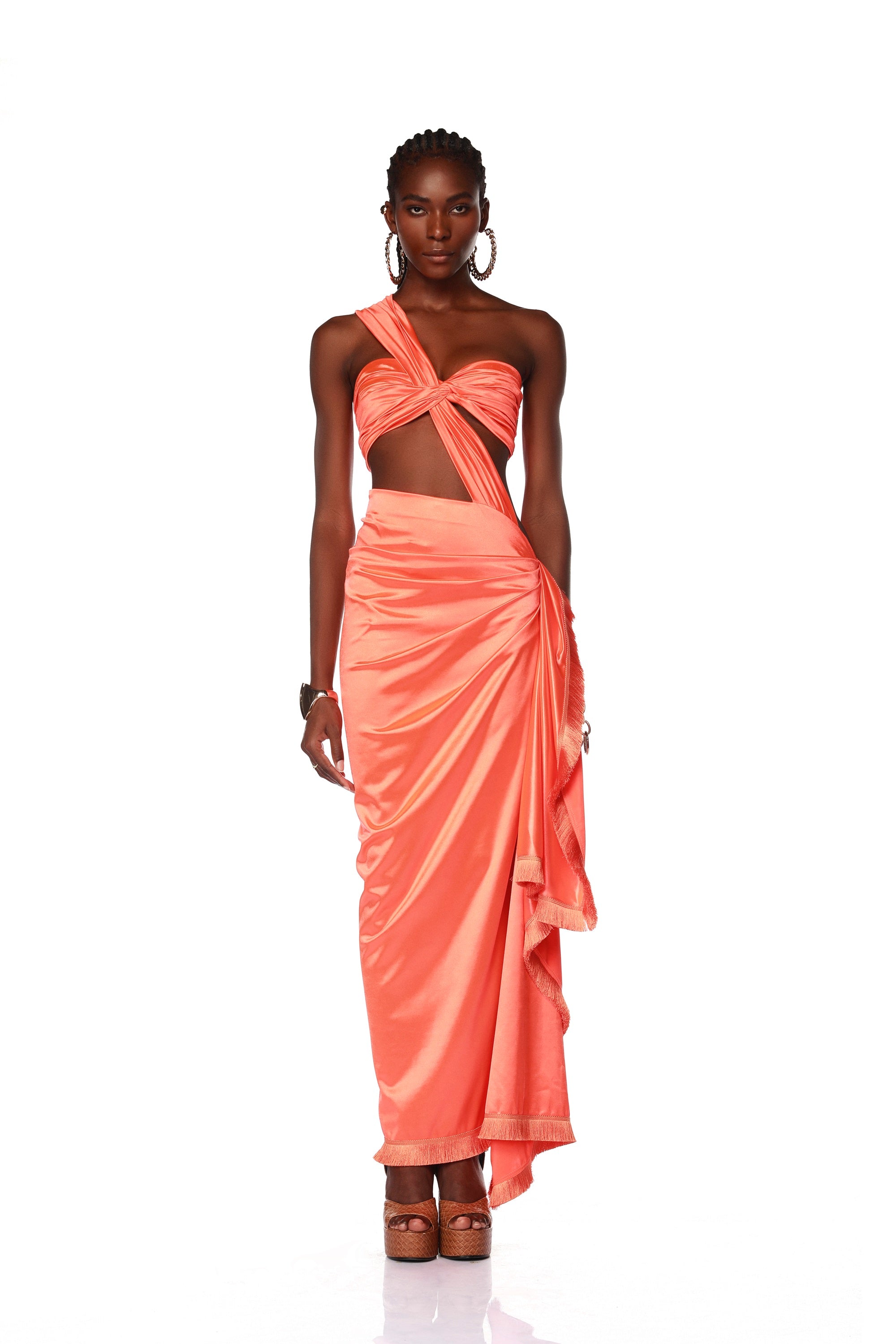 Coral maxi sale dress with sleeves