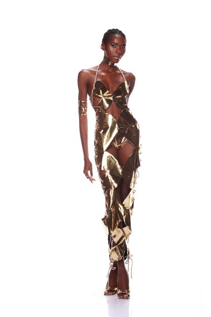 Butterfly Gold Cutout Gown - Pre Order