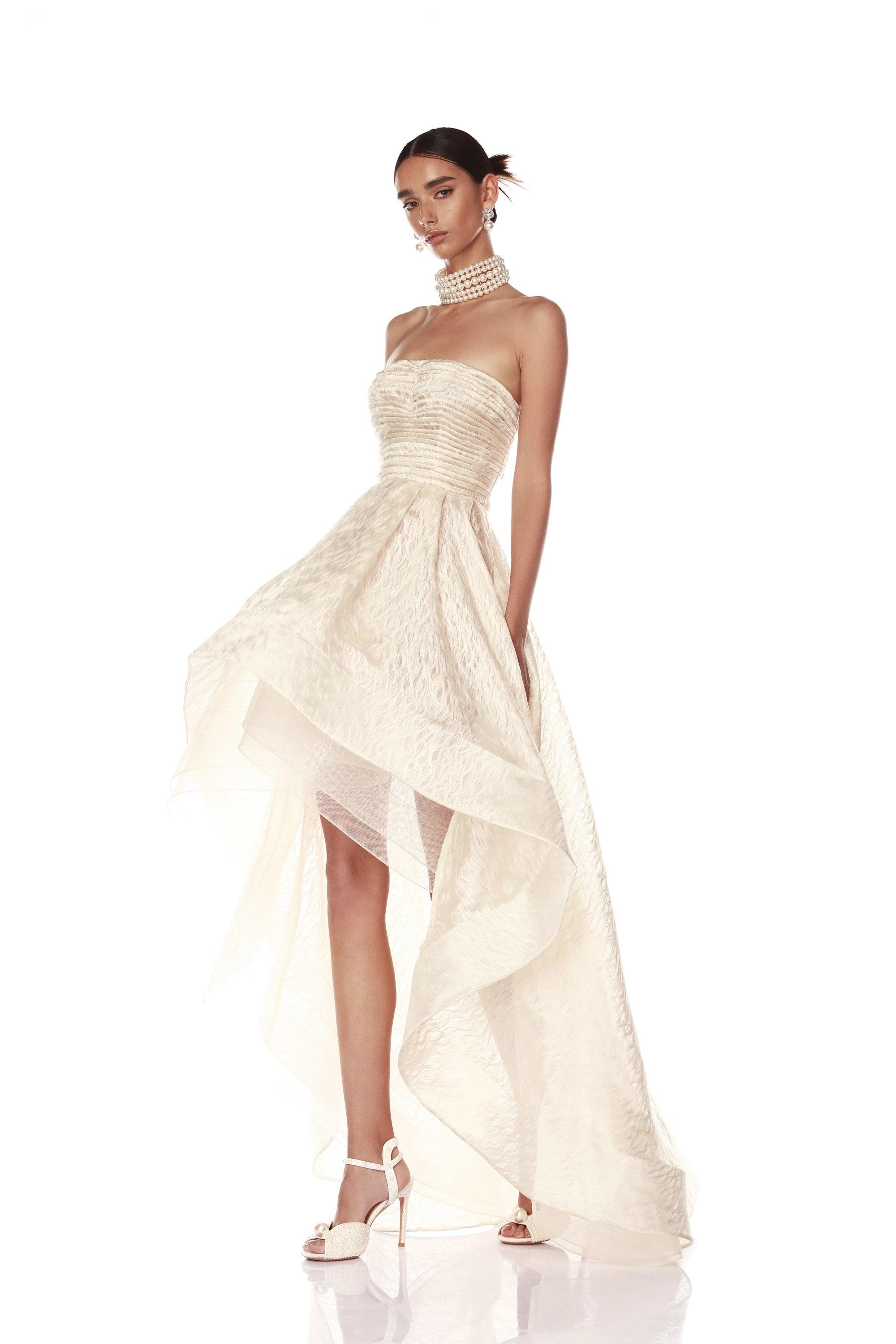 Tiara Beige High Low Gown - Pre Order - BRONX AND BANCO