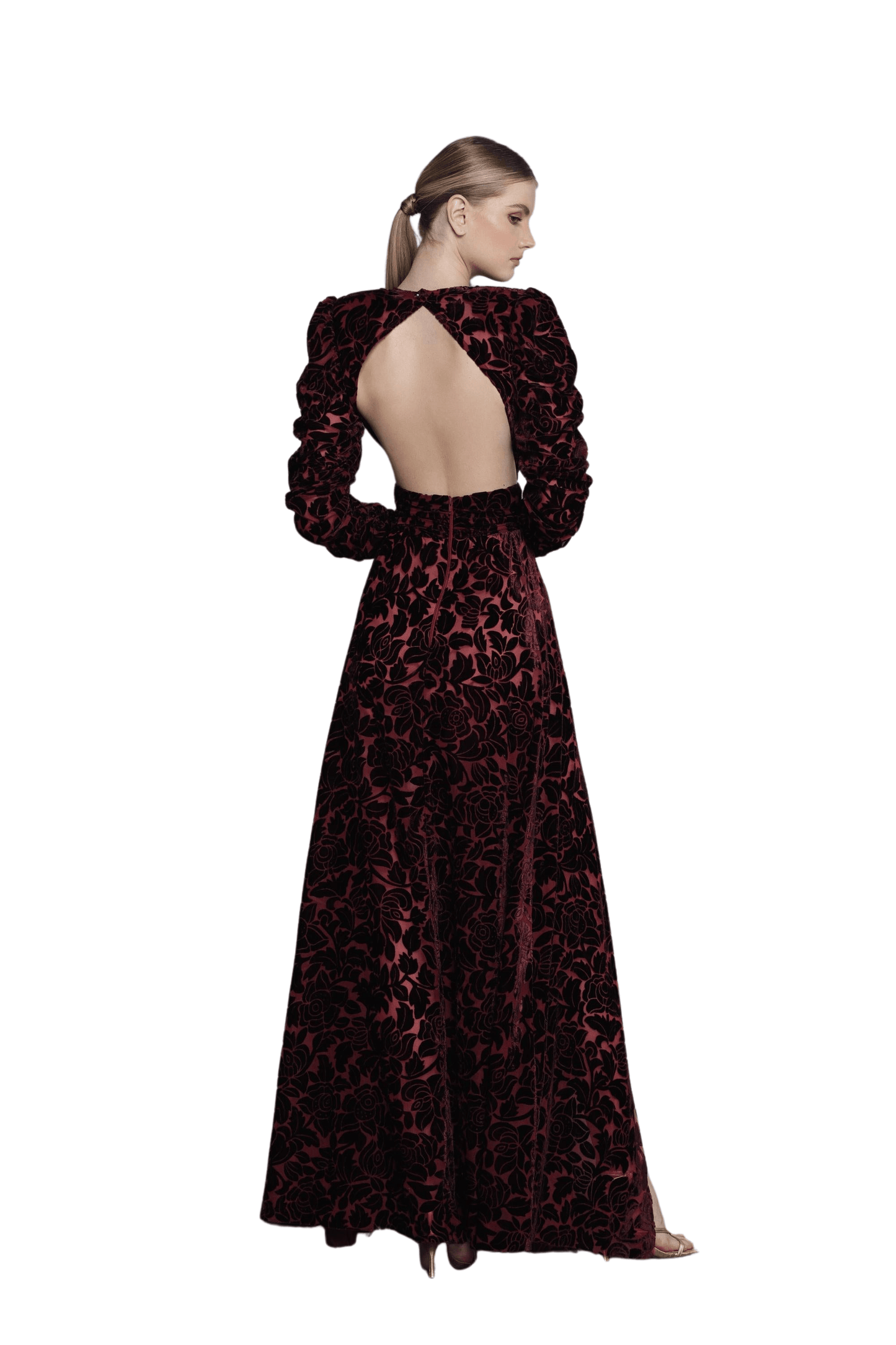 Velvet V-neck Burgundy Maxi Dress