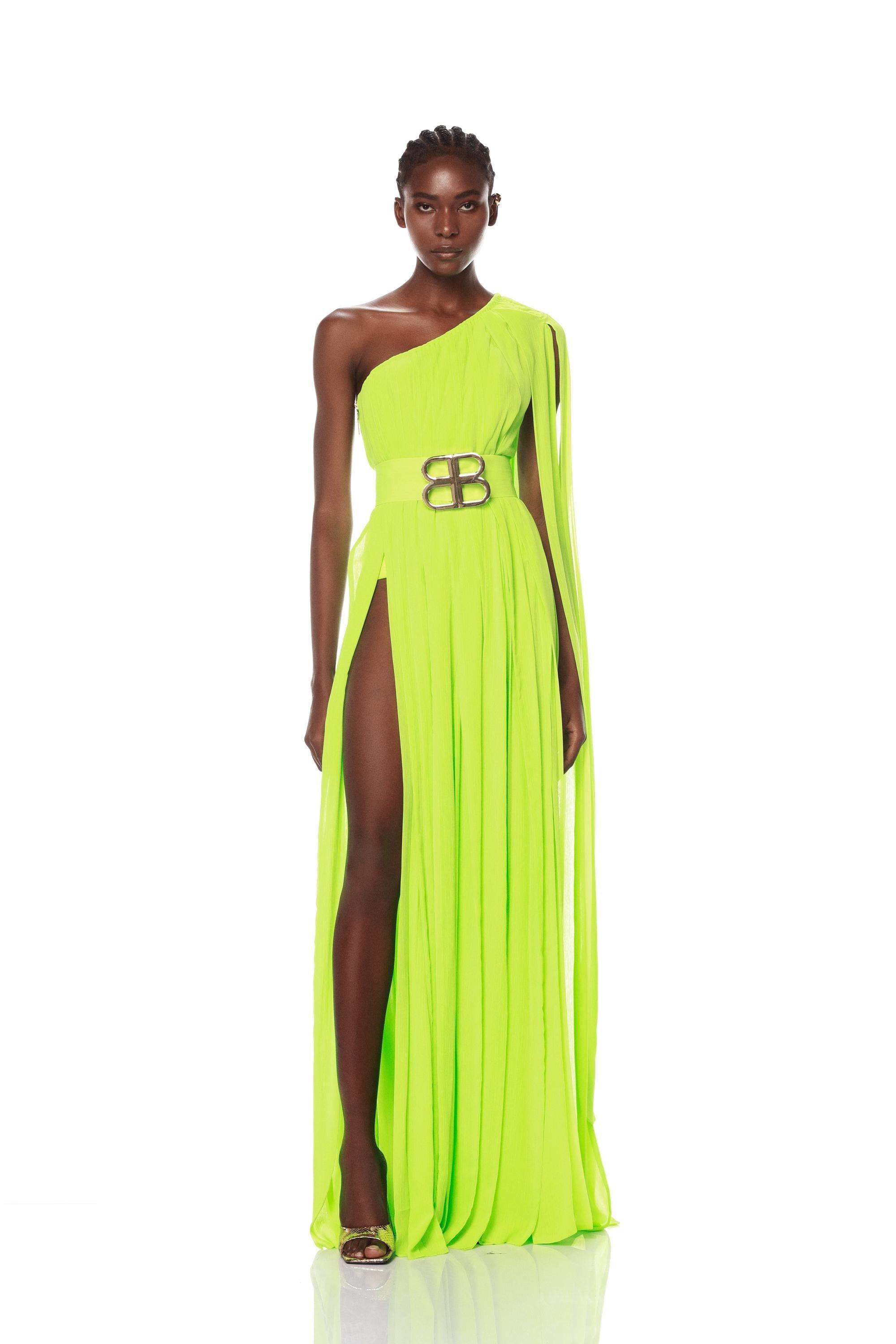 One shoulder shop green gown