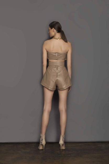 Donatella Coffee Shorts (Veggan Leather) Resort Dresses